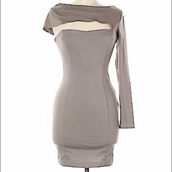 ASOS One Long Sleeve Bodycon Cutout Beige Mini Dress Mobwife Party Size 6 - Picture 1 of 16